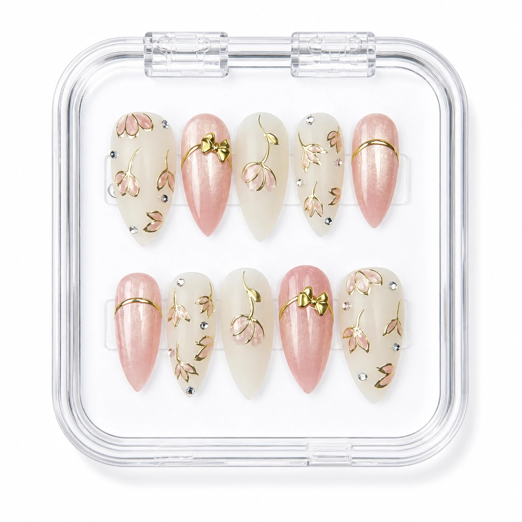 Press-on Nails Wholesale $11.90 Satin Gilded Elegance by Yabe Vietnam