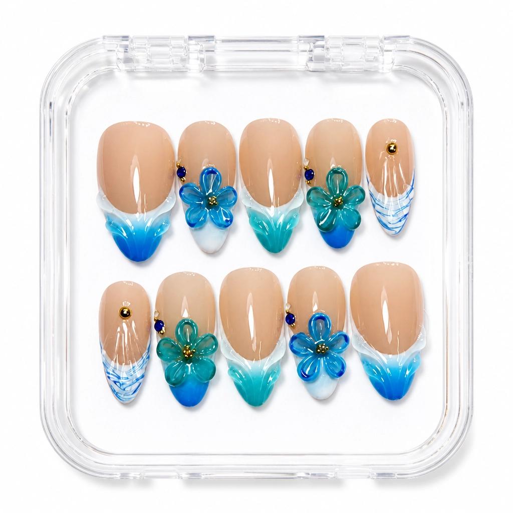 Press-on Nails Wholesale $11.90 Beige Oceanic Bloom by Yabe Vietnam