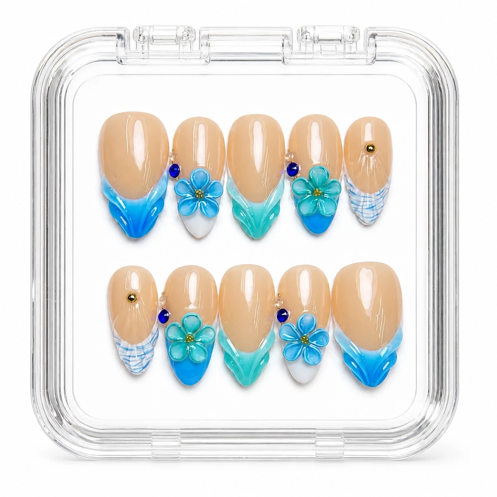 Press-on Nails Wholesale $11.90 Azure Blossom by Yabe Vietnam
