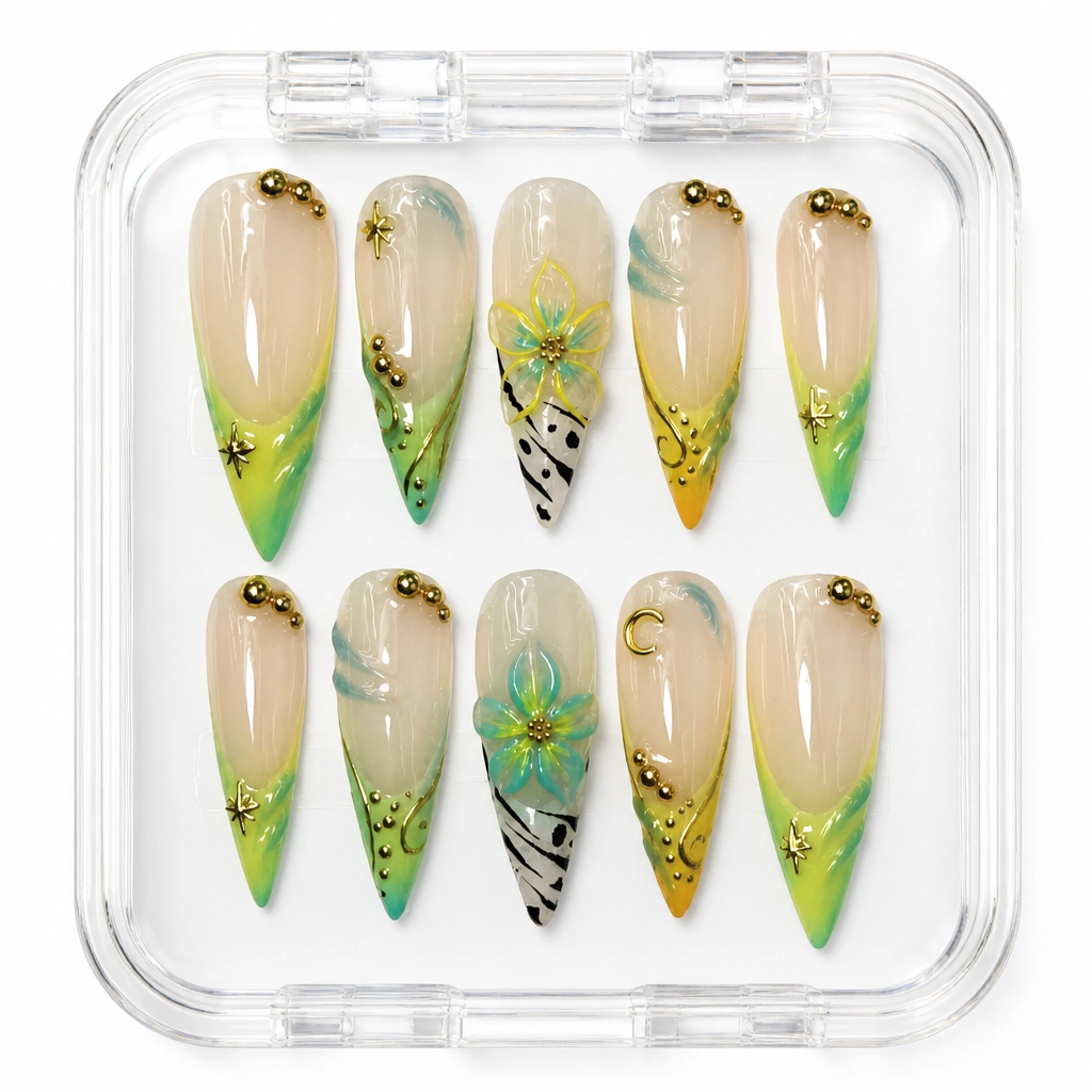 Press-on Nails Wholesale $11.90 Floral Opulence by Yabe Vietnam
