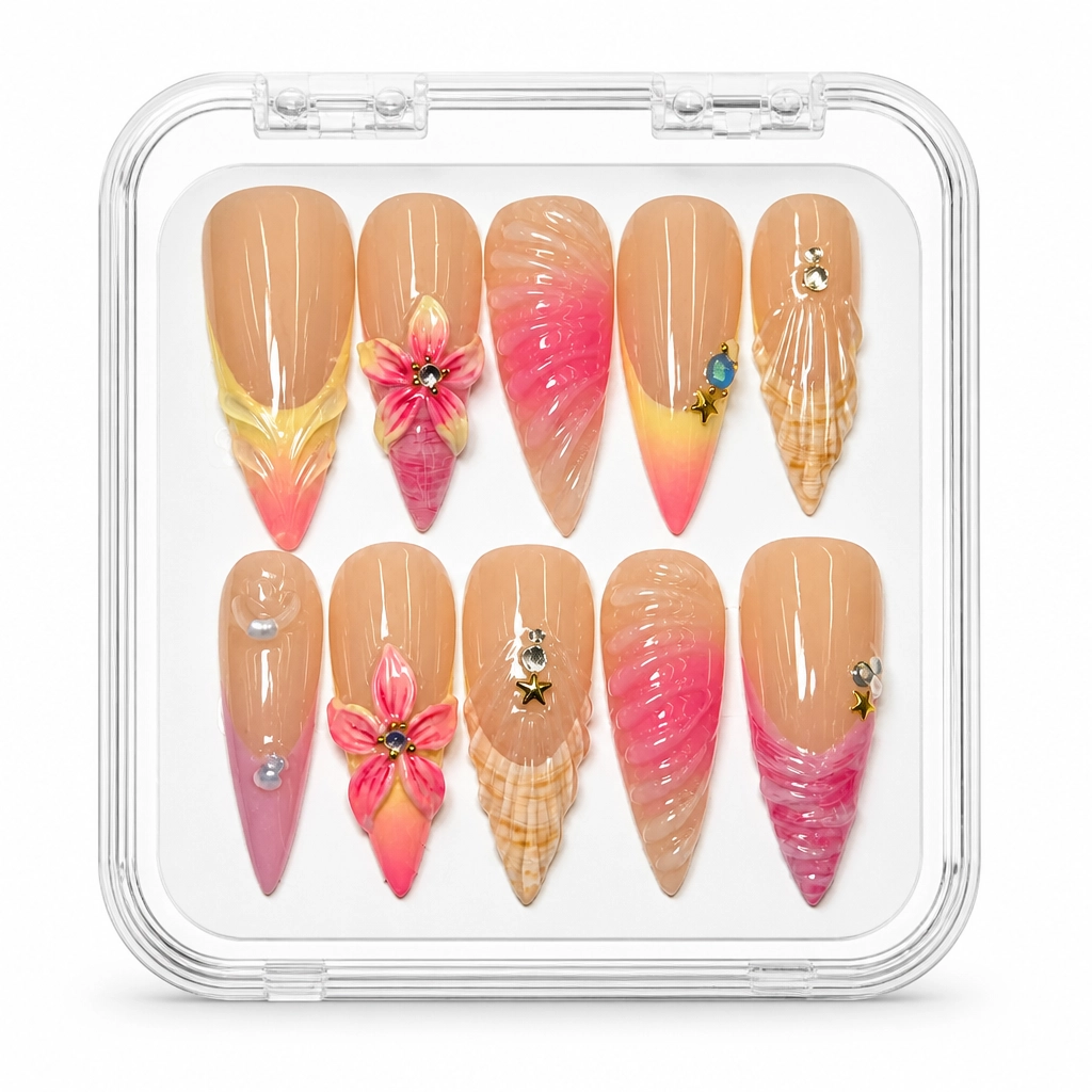 Press-on Nails Wholesale $11.90 Floral Gradient Elegance by Yabe Vietnam