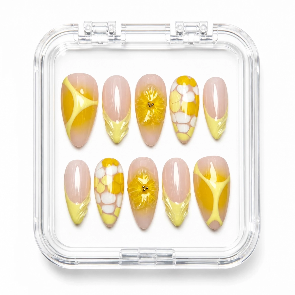 Press-on Nails Wholesale $11.90 Golden Bloom Elegance by Yabe Vietnam