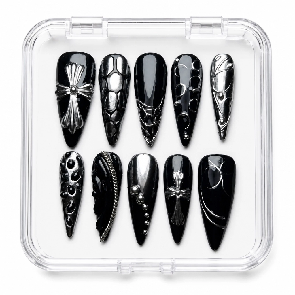 Press-on Nails Wholesale $11.90 Monochrome Marvel by Yabe Vietnam