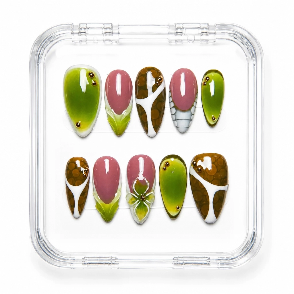Press-on Nails Wholesale $11.90 Verdant Geometry by Yabe Vietnam