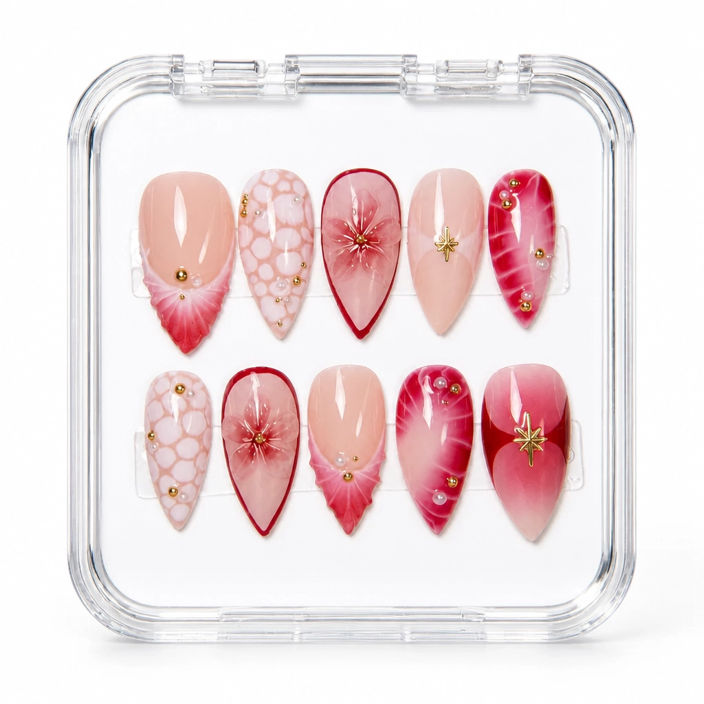 Press-on Nails Wholesale $11.90 Crimson Blossom by Yabe Vietnam
