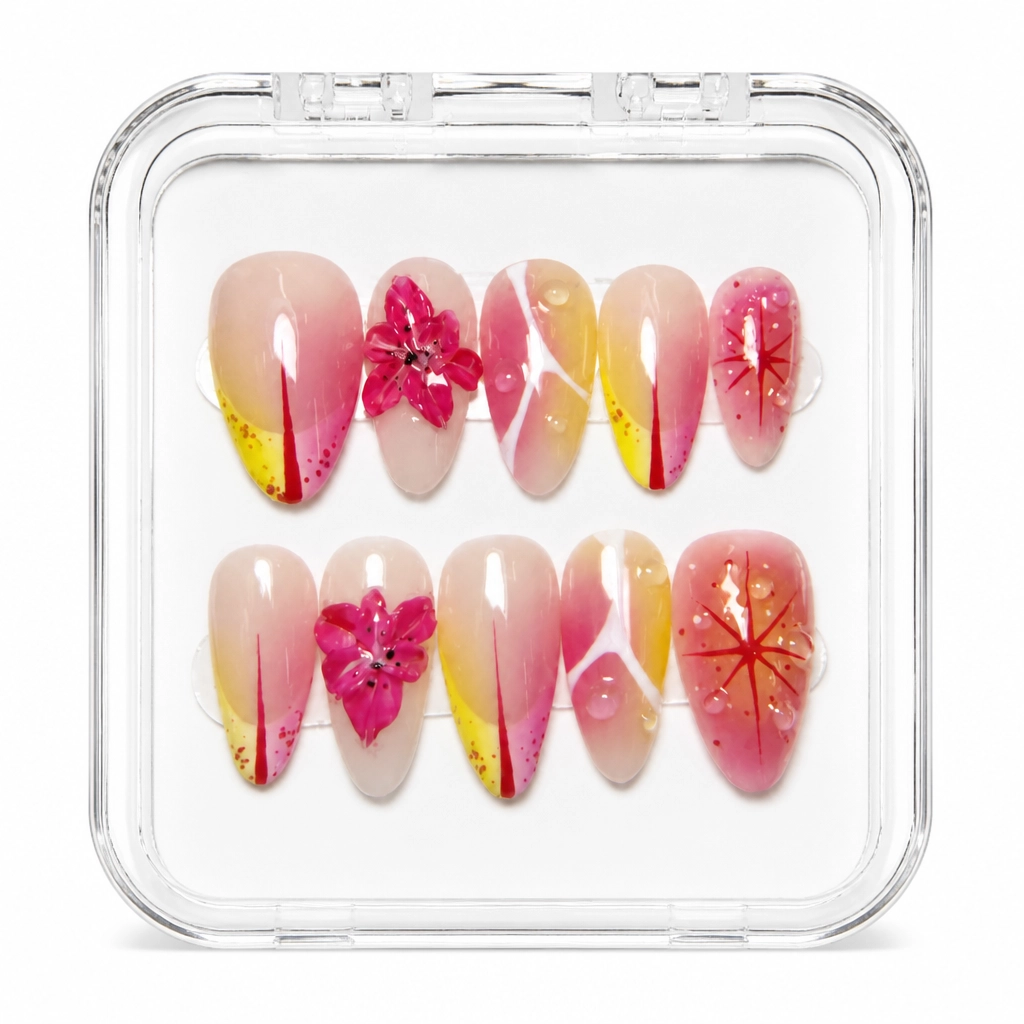 Press-on Nails Wholesale $11.90 Crimson Citrus Elegance by Yabe Vietnam