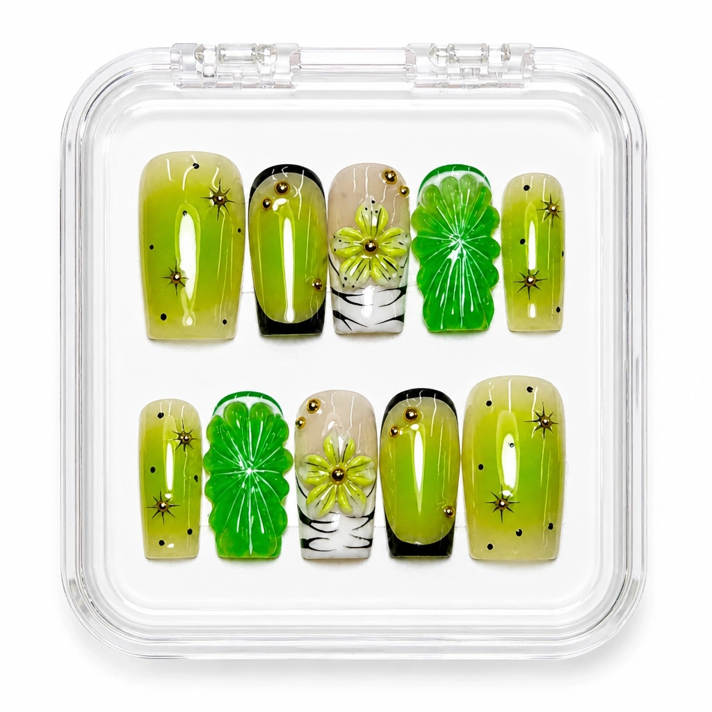 Press-on Nails Wholesale $11.90 Emerald Bloom by Yabe Vietnam