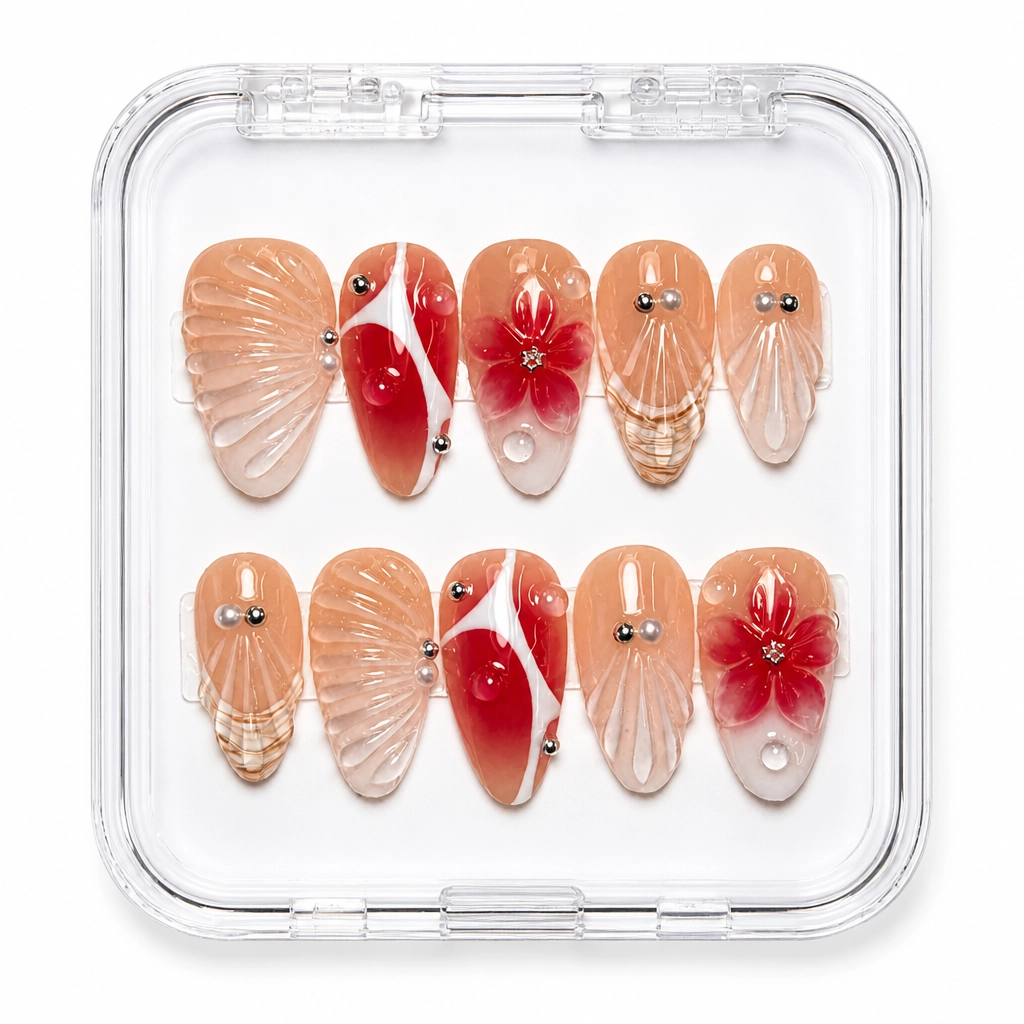 Press-on Nails Wholesale $11.90 Crimson Blossom by Yabe Vietnam