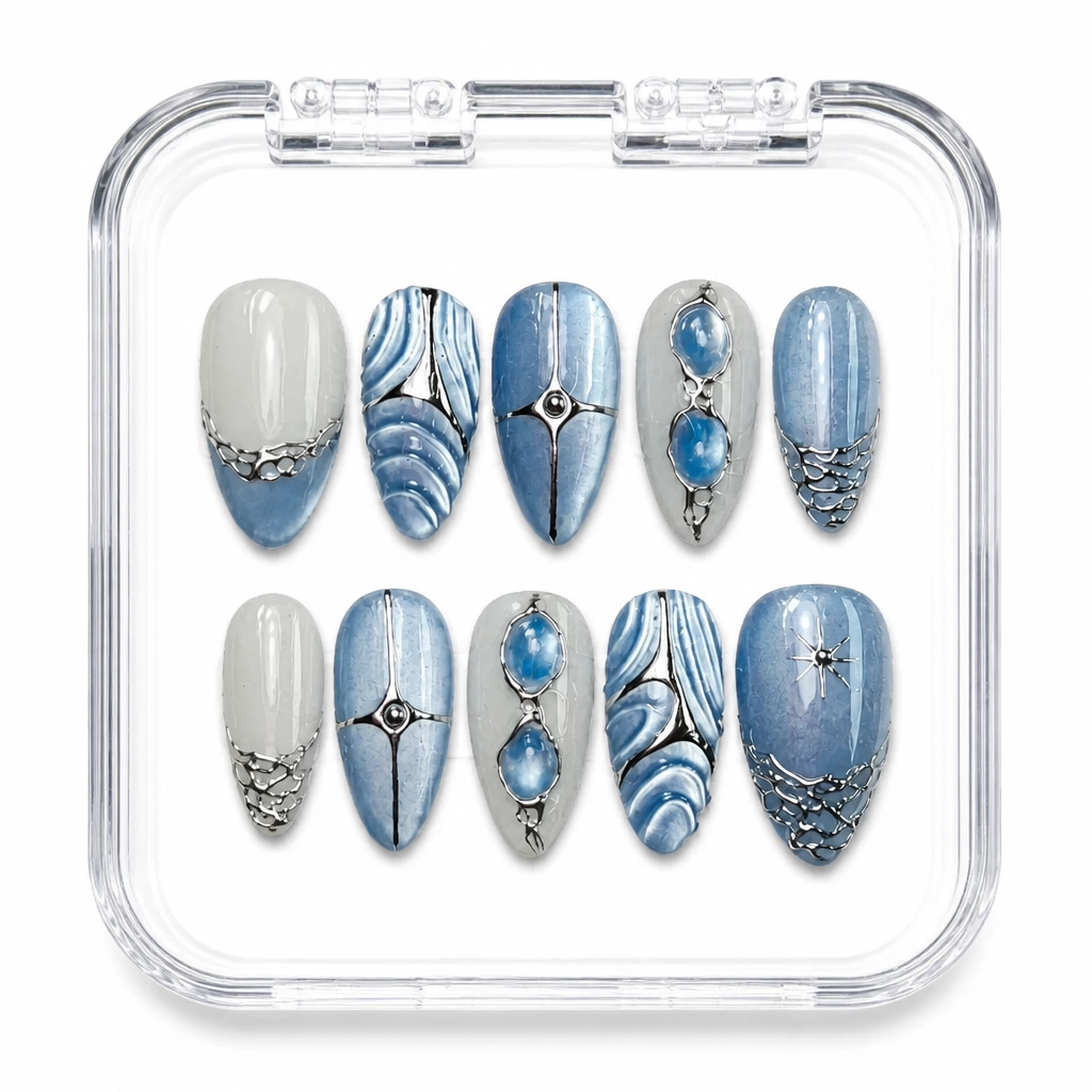 Press-on Nails Wholesale $11.90 Crystalline Blue Elegance by Yabe Vietnam