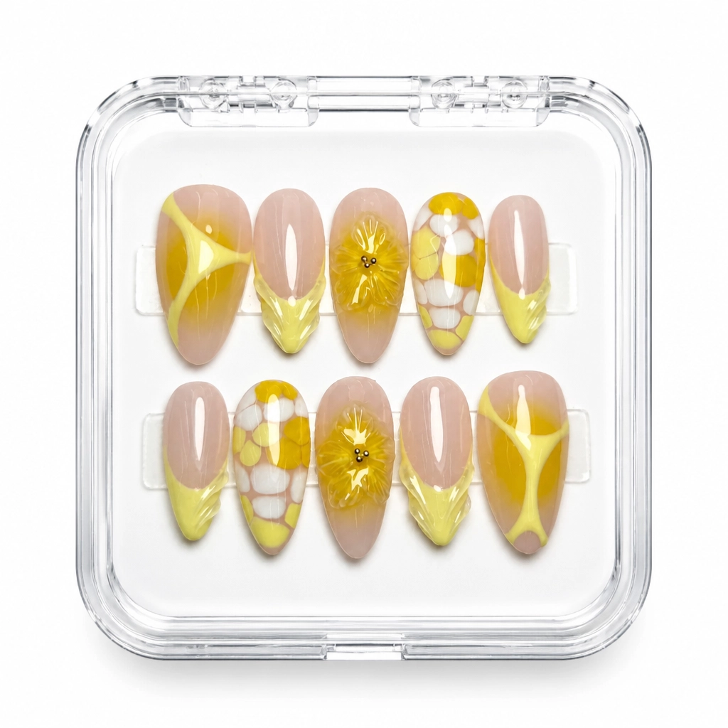 Press-on Nails Wholesale $11.90 Sunny Floral Almond by Yabe Vietnam