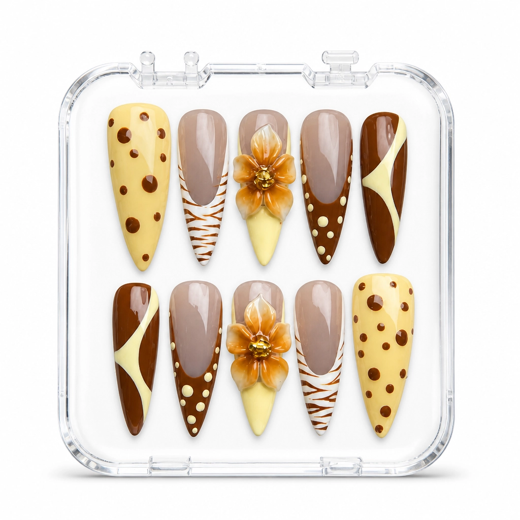 Press-on Nails Wholesale $11.90 Chocolate Daisy Dots by Yabe Vietnam