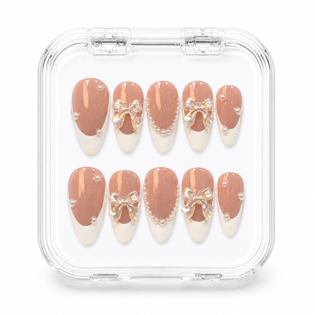 Press-on Nails Wholesale $11.90 Pearl Bow Chic by Yabe Vietnam