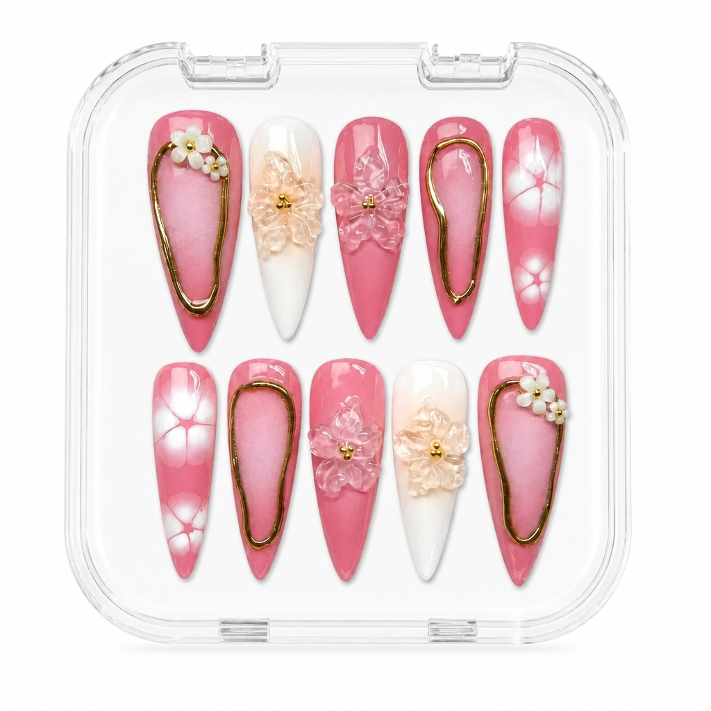 Press-on Nails Wholesale $11.90 Golden Floral Elegance by Yabe Vietnam