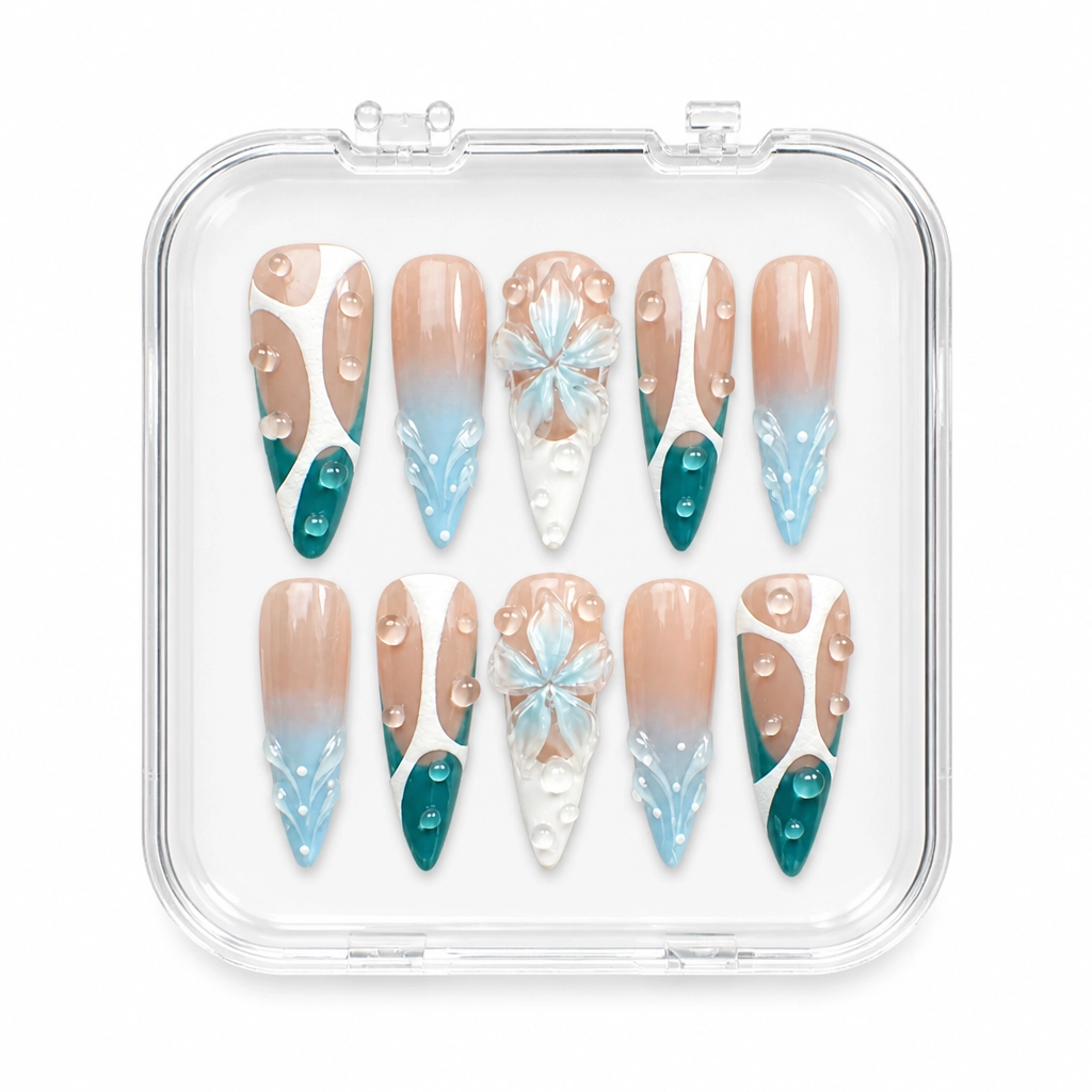 Press-on Nails Wholesale $11.90 Aquatic Blossom by Yabe Vietnam