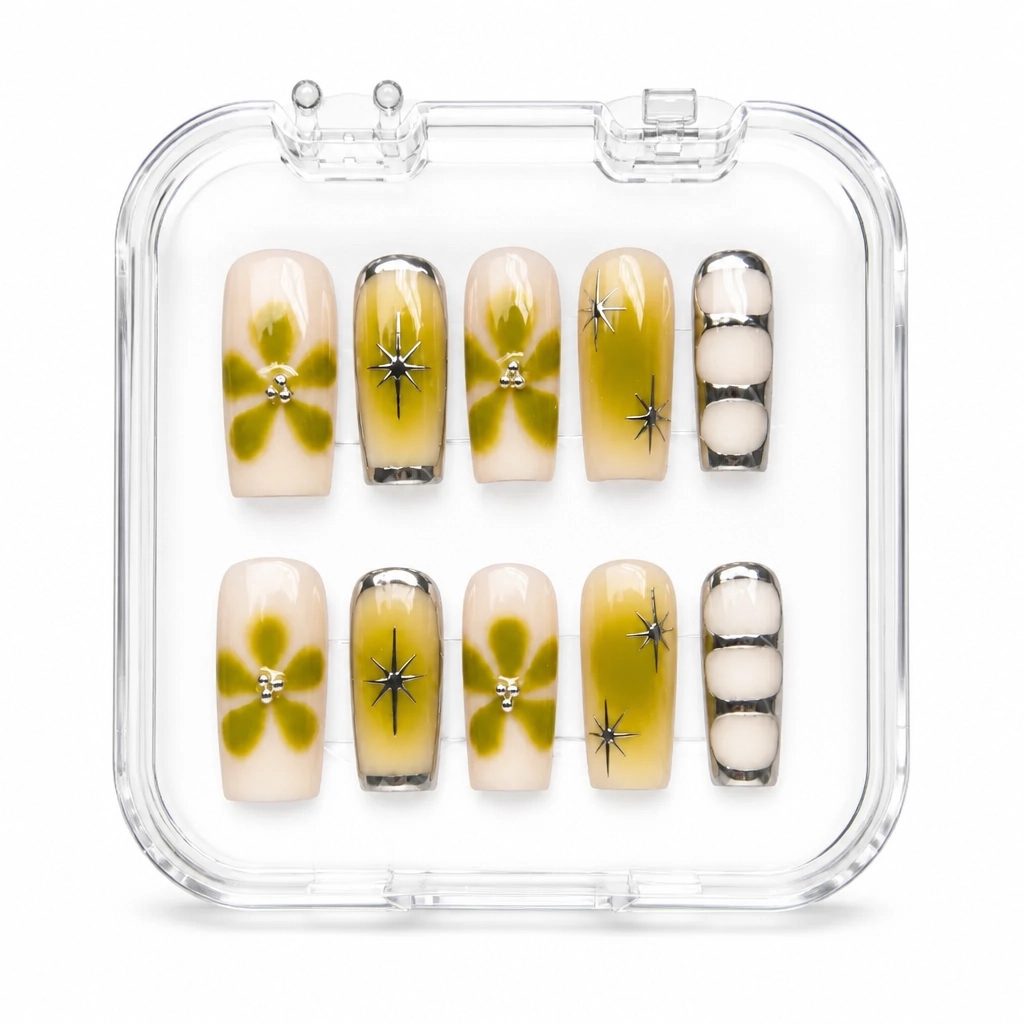 Press-on Nails Wholesale $11.90 Chartreuse Stardust by Yabe Vietnam