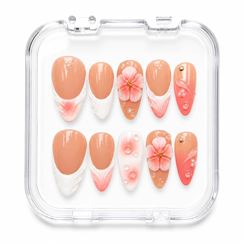 Press-on Nails Wholesale $11.90 Coral Dewdrop Bliss by Yabe Vietnam