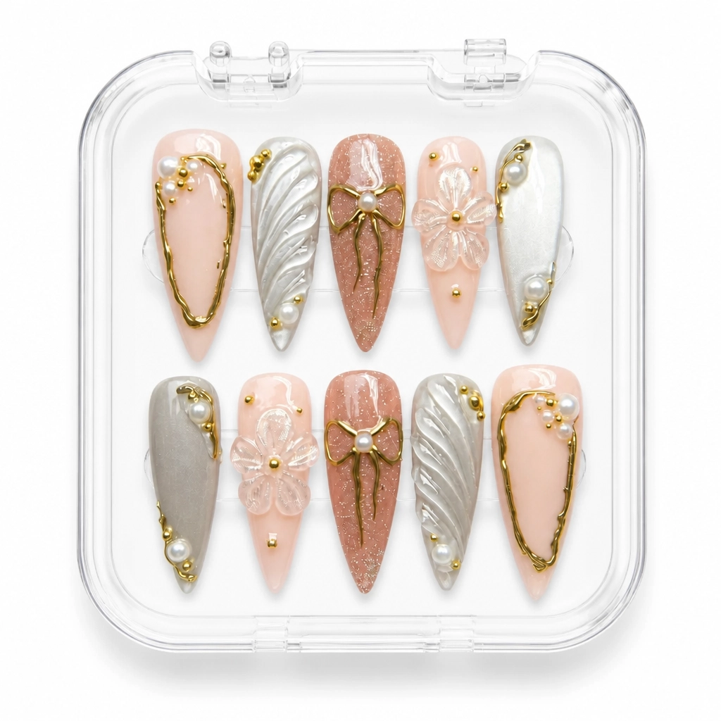 Press-on Nails Wholesale $11.90 Opulent Pearl Bloom by Yabe Vietnam
