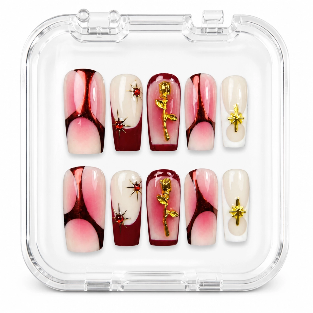 Press-on Nails Wholesale $11.90 Crimson Rose Glamour by Yabe Vietnam