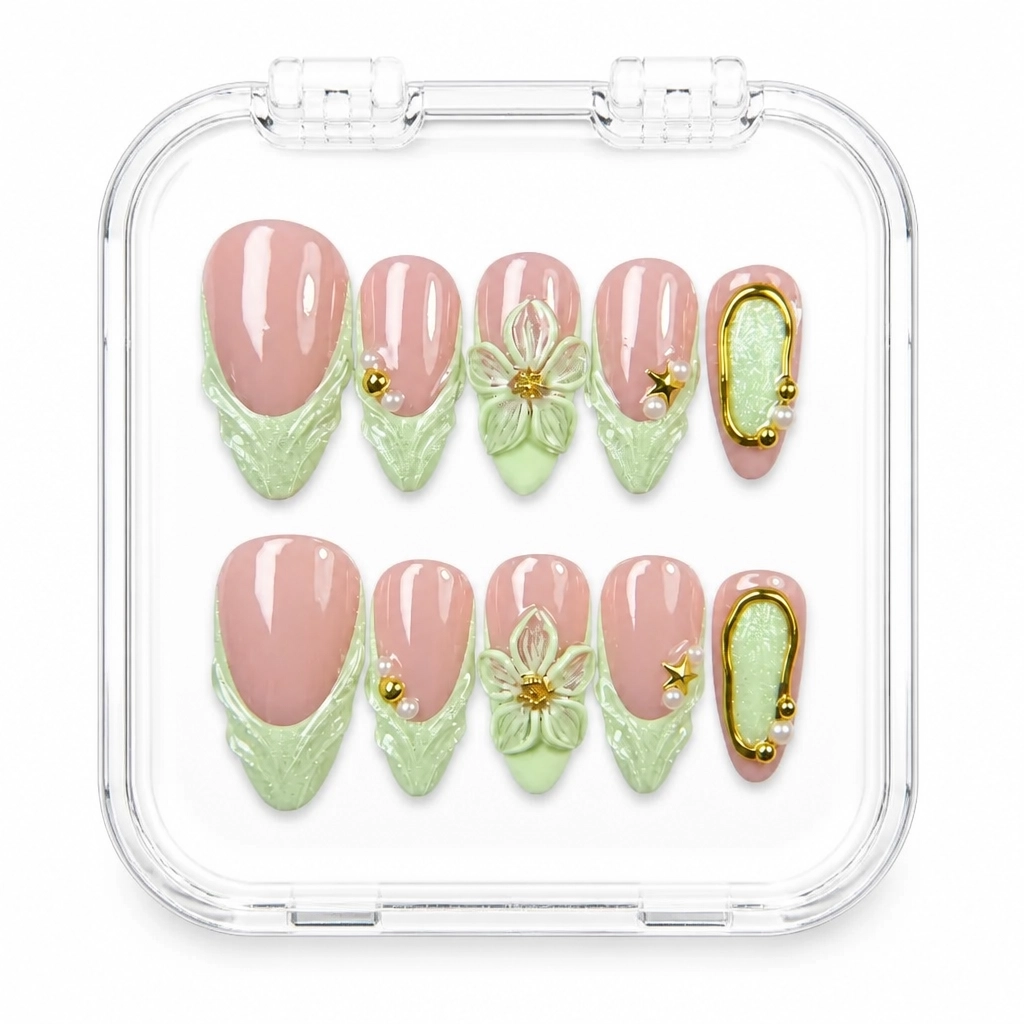 Press-on Nails Wholesale $11.90 Pistachio Blossom by Yabe Vietnam