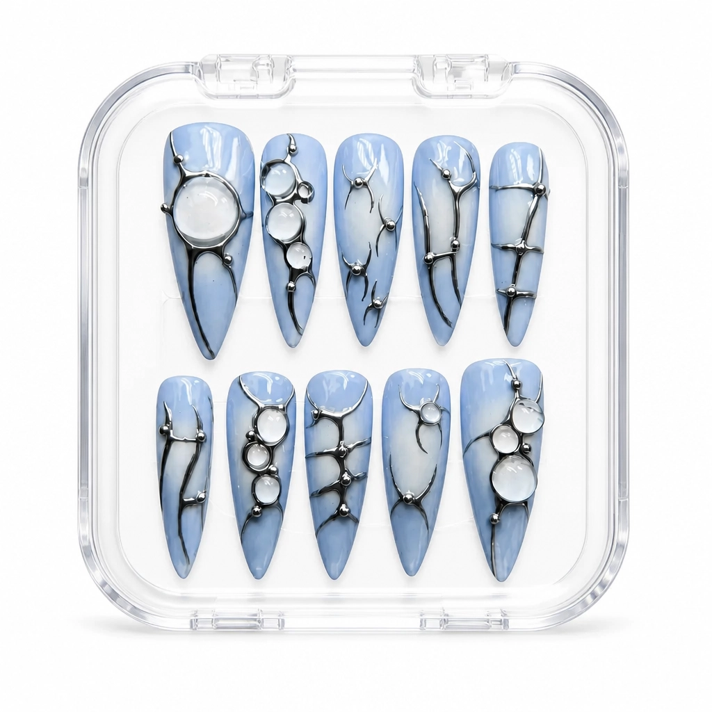 Press-on Nails Wholesale $11.90 Liquid Silver Dreams by Yabe Vietnam