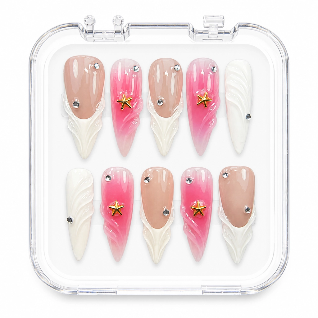 Press-on Nails Wholesale $11.90 Pink Ocean Star by Yabe Vietnam