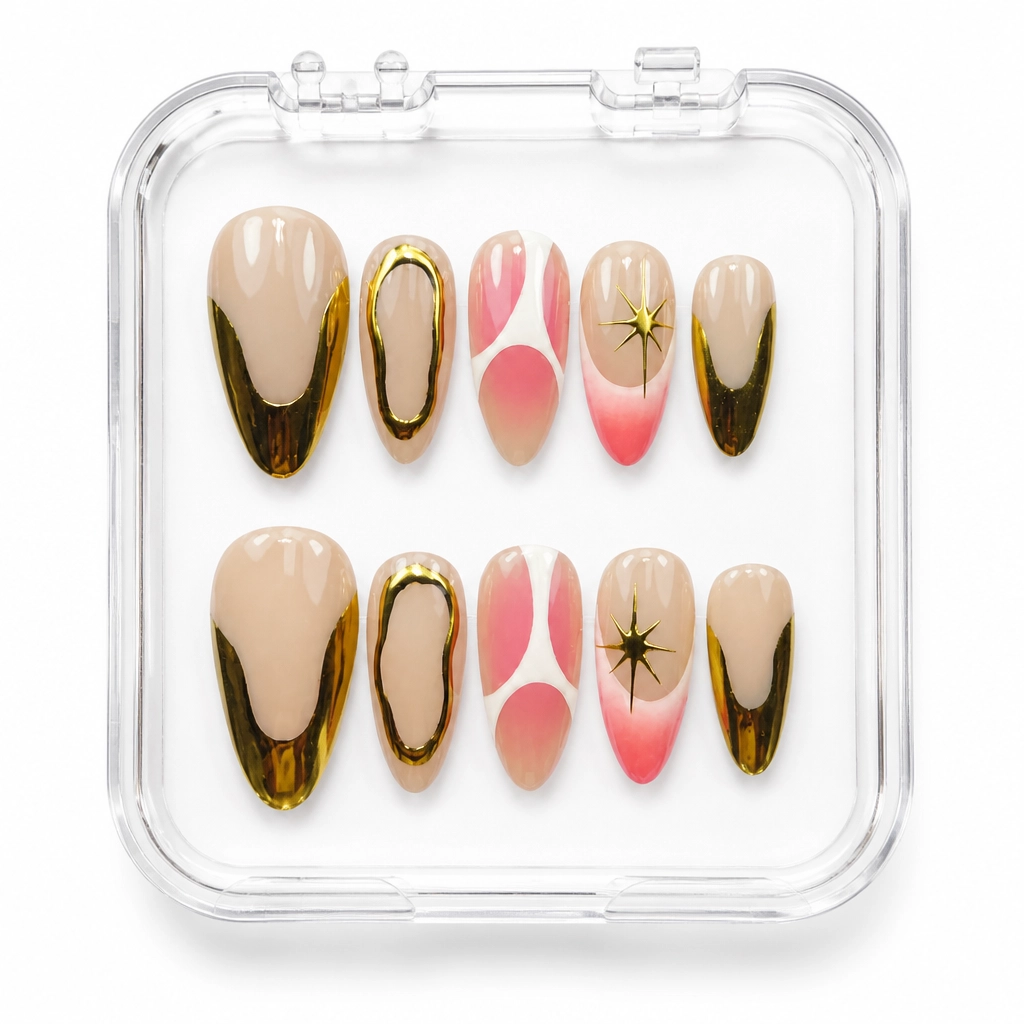 Press-on Nails Wholesale $11.90 Magenta Gold Fusion by Yabe Vietnam