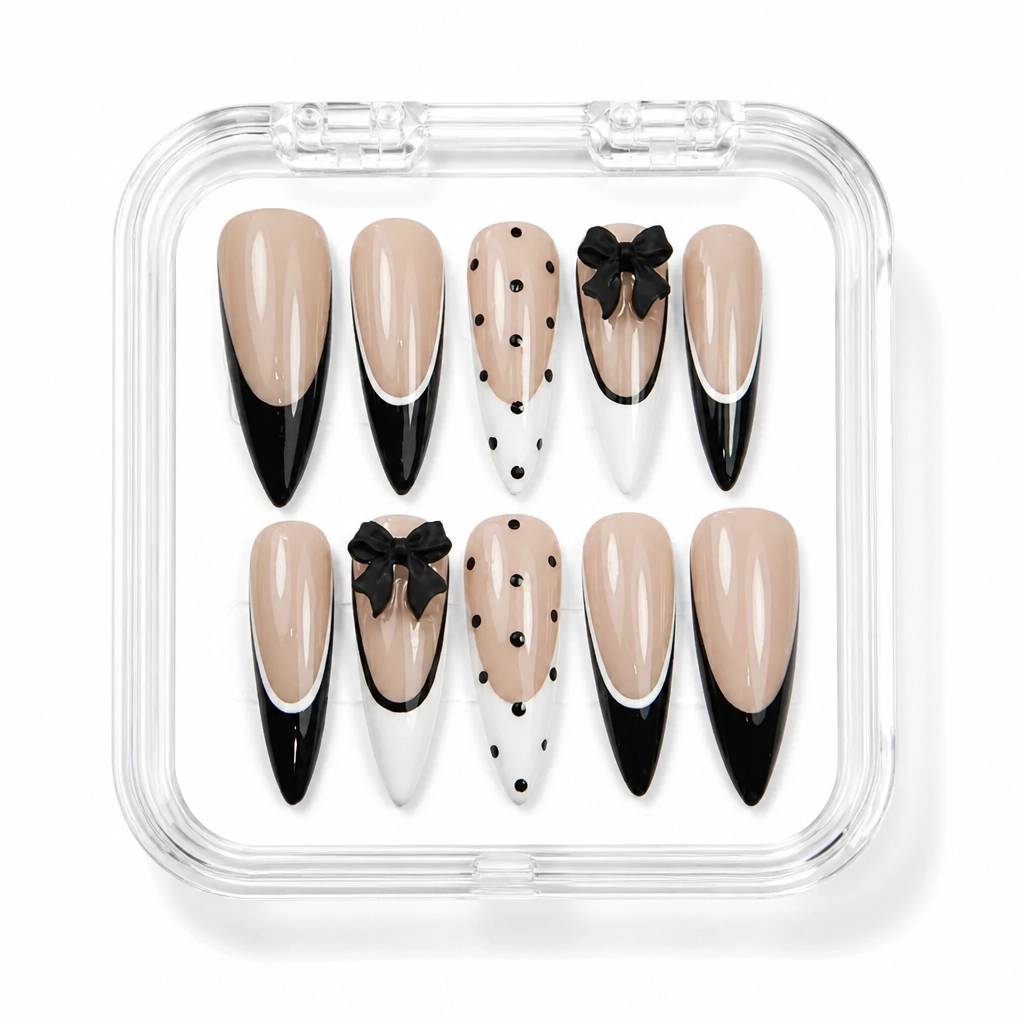 Press-on Nails Wholesale $11.90 Bow-tiful Noir by Yabe Vietnam