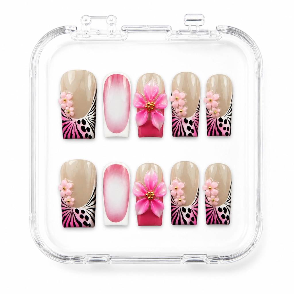 Press-on Nails Wholesale $11.90 Floral Zebra Bliss by Yabe Vietnam