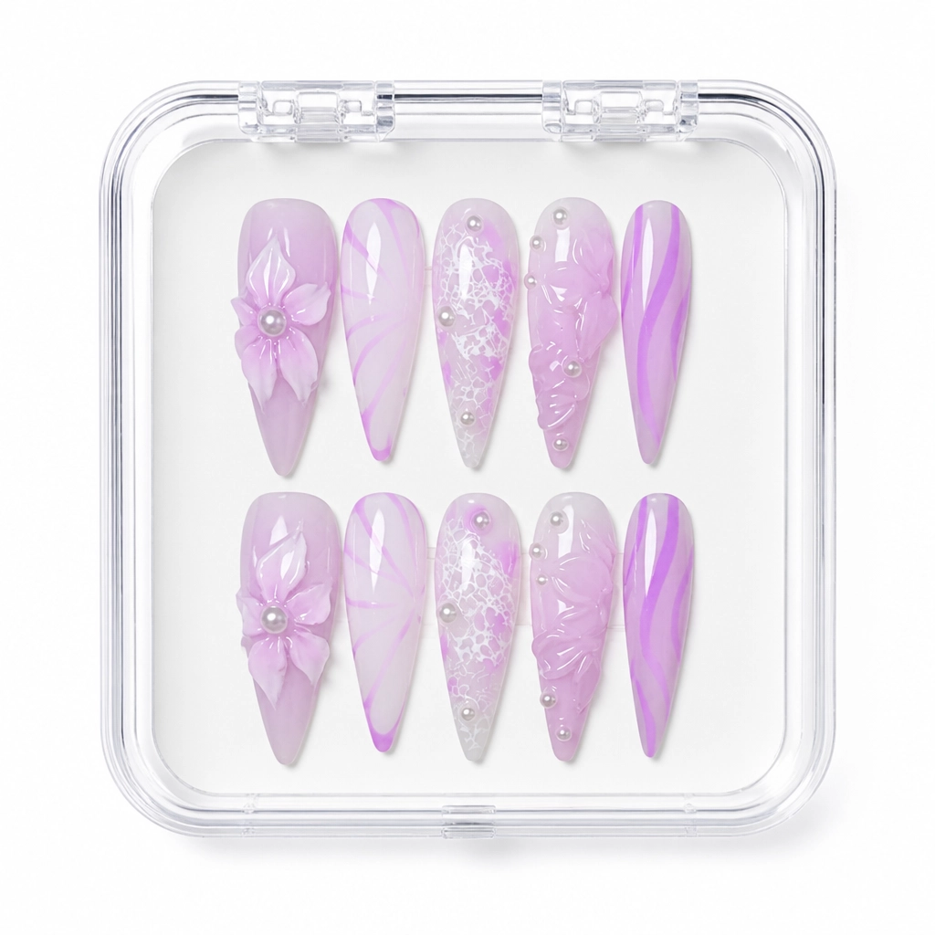 Press-on Nails Wholesale $11.90 Lilac Lace Whimsy by Yabe Vietnam