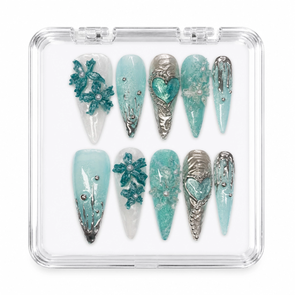 Press-on Nails Wholesale $11.90 Aquamarine Siren by Yabe Vietnam