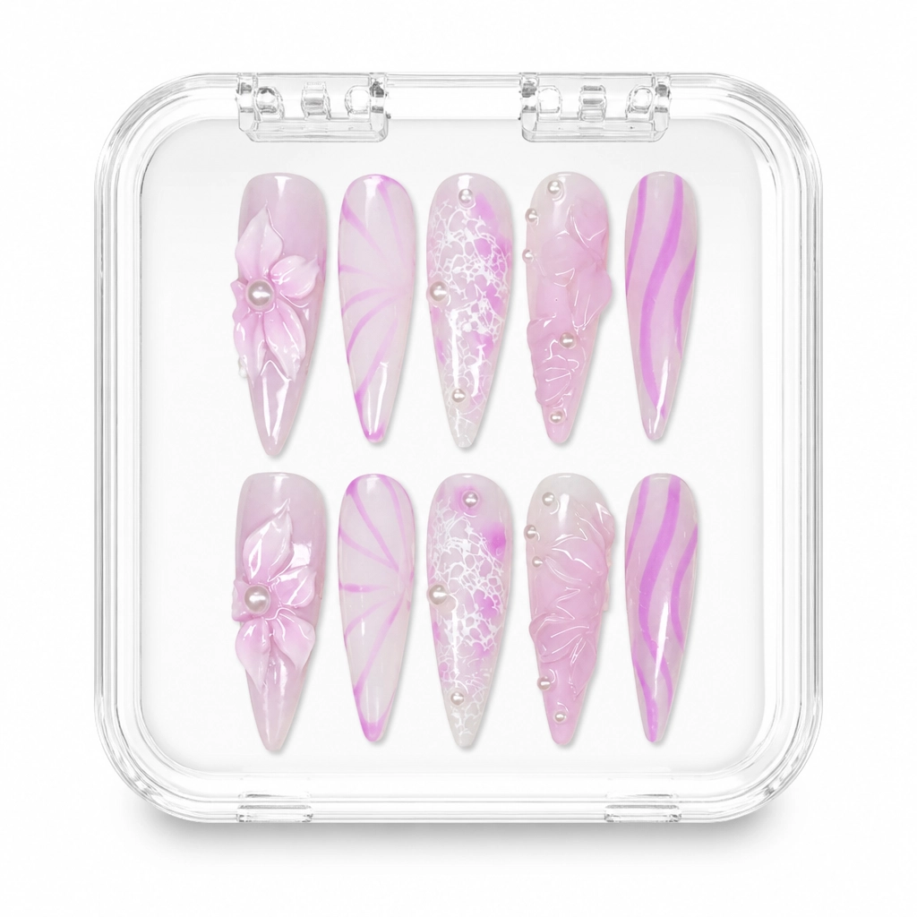Press-on Nails Wholesale $11.90 Lavender Lace Bloom by Yabe Vietnam