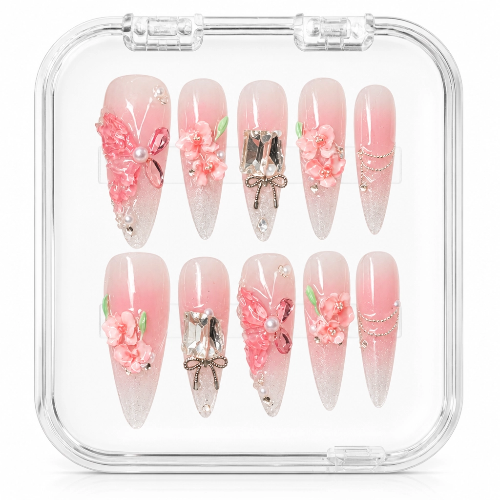 Press-on Nails Wholesale $11.90 Sakura Bow Romance by Yabe Vietnam