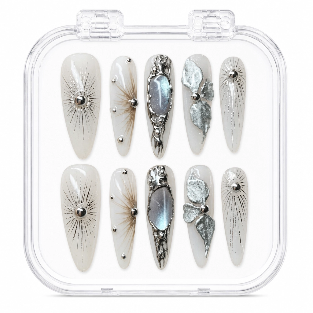 Press-on Nails Wholesale $11.90 Celestial Silver by Yabe Vietnam