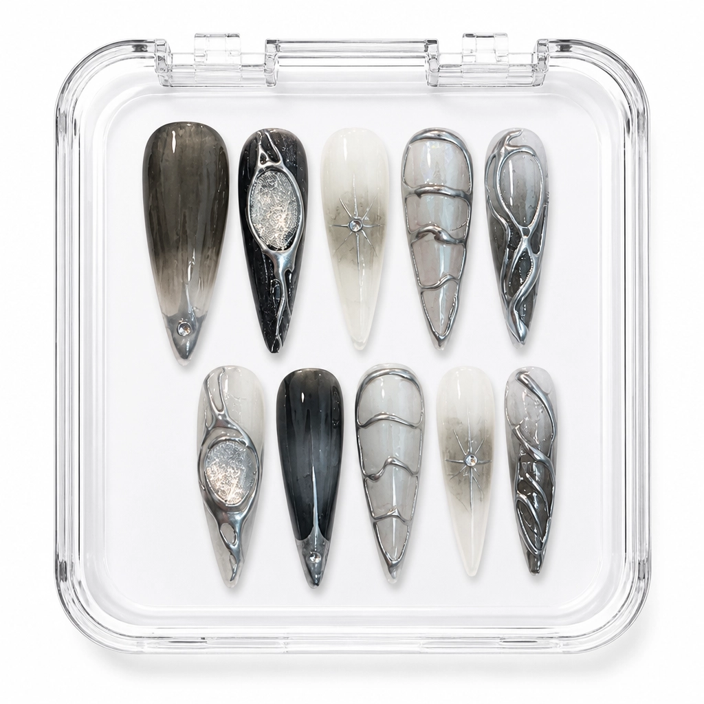 Press-on Nails Wholesale $11.90 Charcoal Marble Elegance by Yabe Vietnam