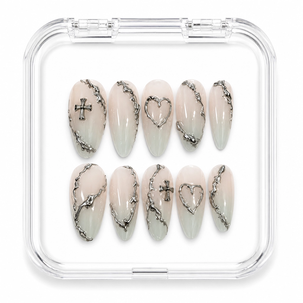 Press-on Nails Wholesale $11.90 Beige Crystalline Elegance by Yabe Vietnam