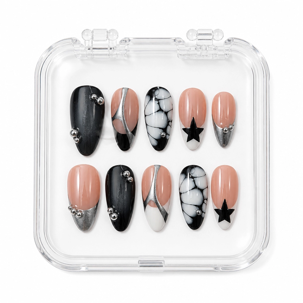 Press-on Nails Wholesale $11.90 Obsidian Elegance by Yabe Vietnam