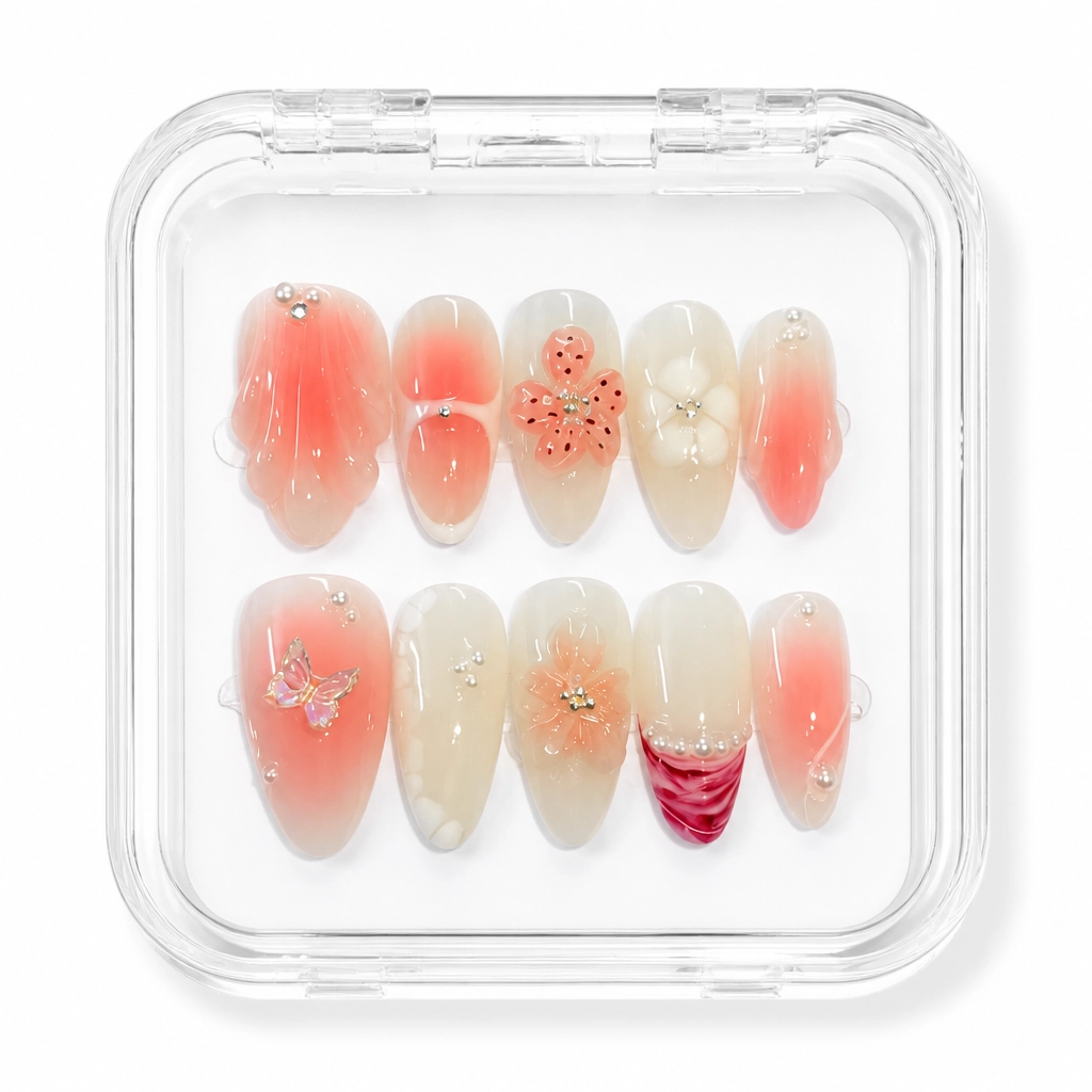 Press-on Nails Wholesale $11.90 Coral Blush Elegance by Yabe Vietnam