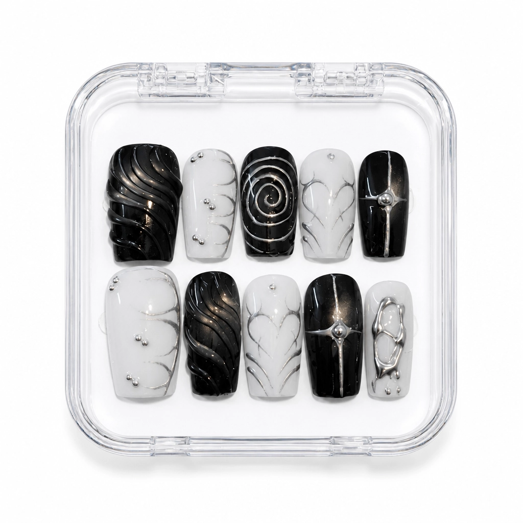 Press-on Nails Wholesale $11.90 Onyx Spiral by Yabe Vietnam