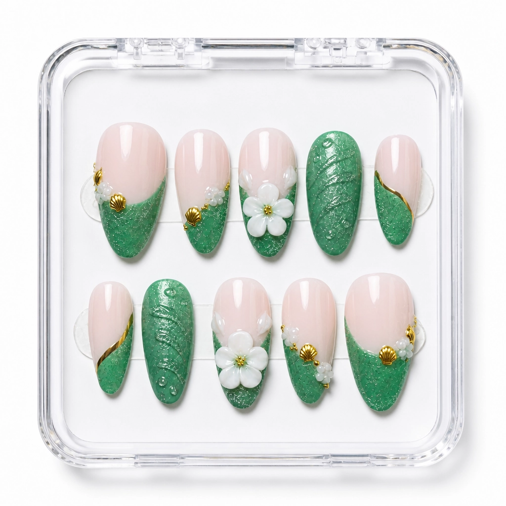 Press-on Nails Wholesale $11.90 Emerald Bloom by Yabe Vietnam