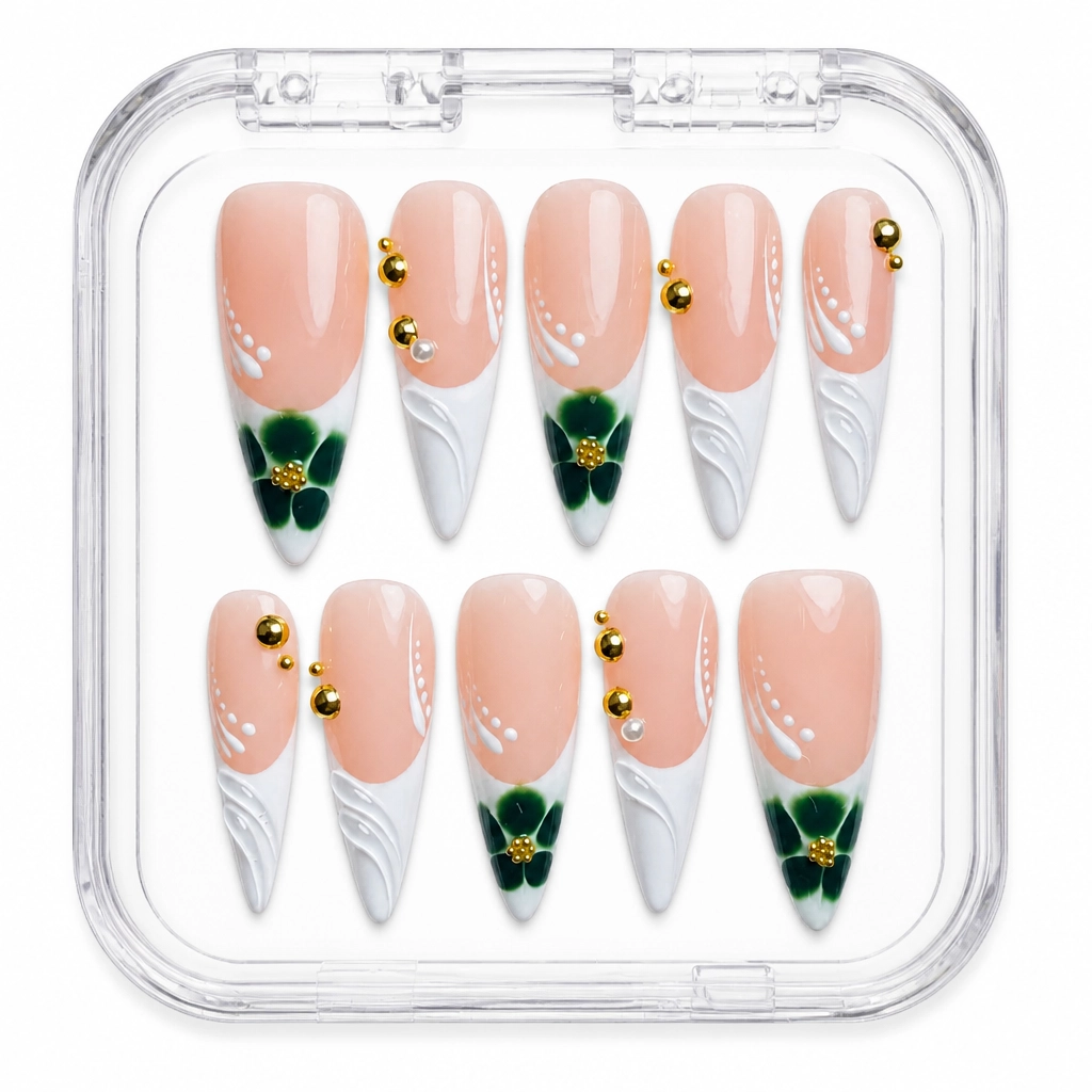 Press-on Nails Wholesale $11.90 Emerald Bloom by Yabe Vietnam