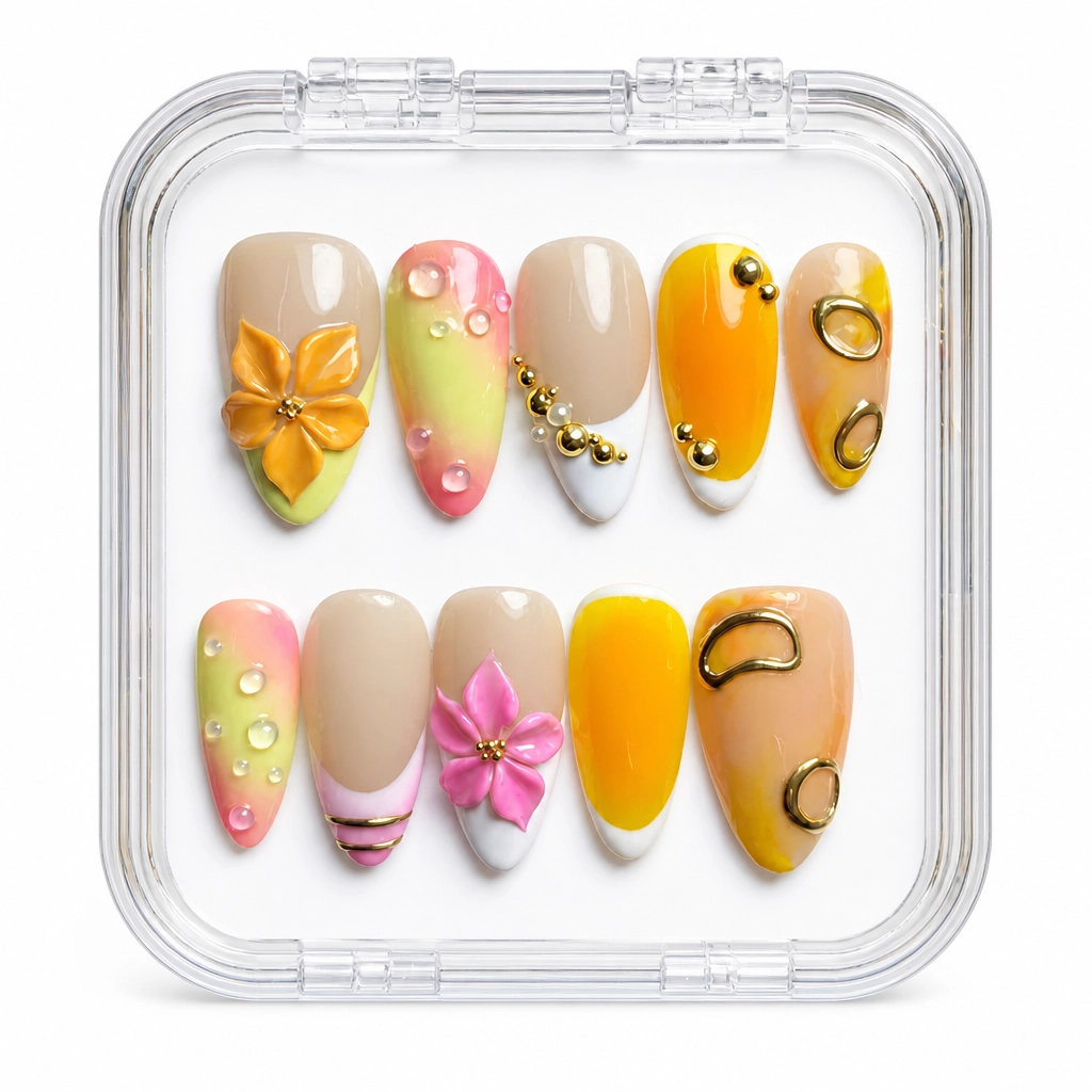 Press-on Nails Wholesale $11.90 Floral Sunrise by Yabe Vietnam