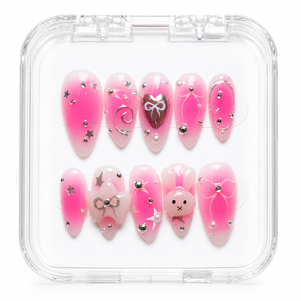 Press-on Nails Wholesale $11.90 Pink Rhinestone Elegance by Yabe Vietnam