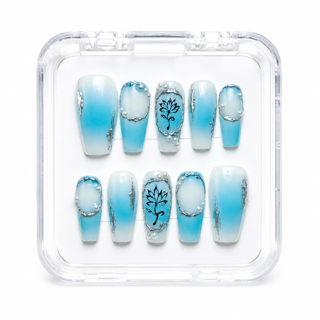 Press-on Nails Wholesale $11.90 Azure Botanica by Yabe Vietnam