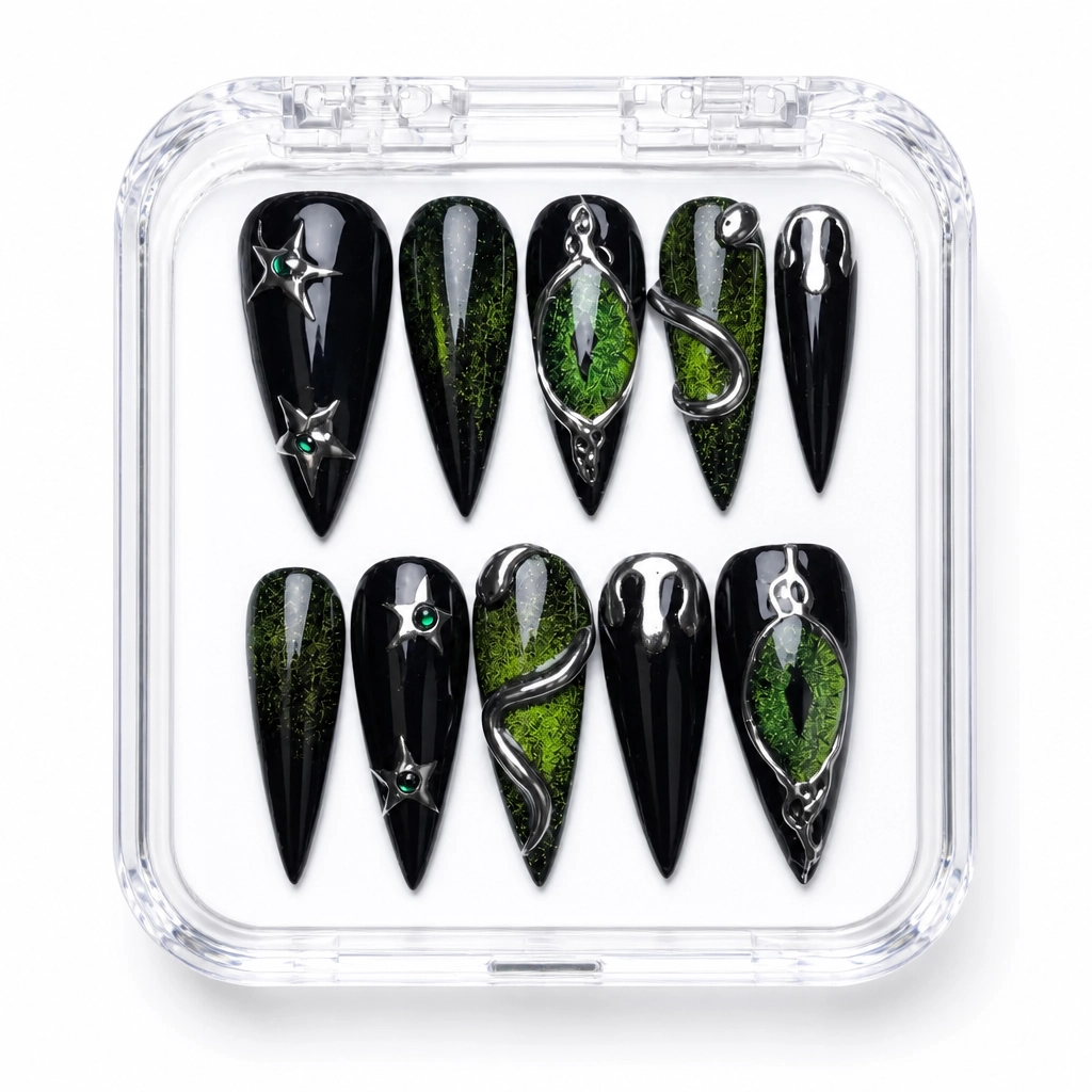 Press-on Nails Wholesale $11.90 Emerald Glamour by Yabe Vietnam