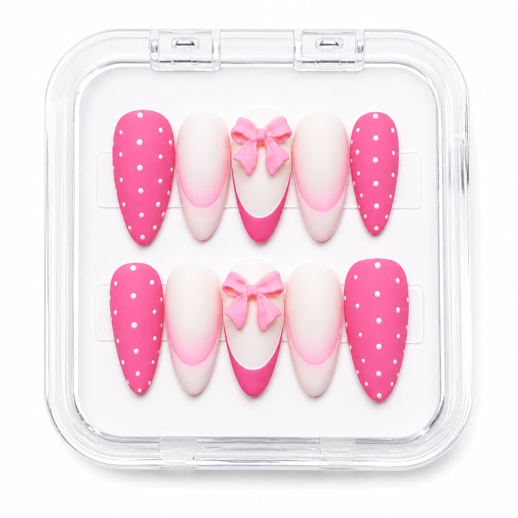 Press-on Nails Wholesale $11.90 Polka Bow Elegance by Yabe Vietnam