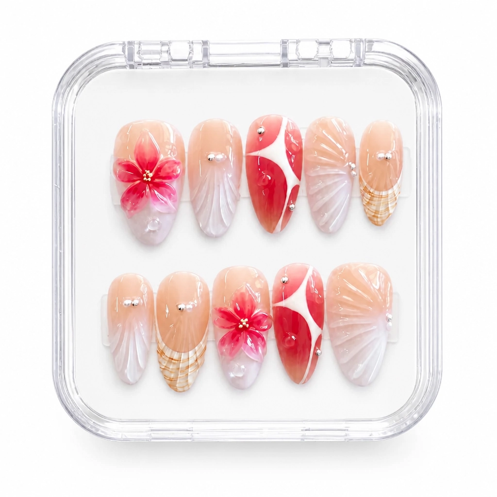 Press-on Nails Wholesale $11.90 Floral Blush Elegance by Yabe Vietnam