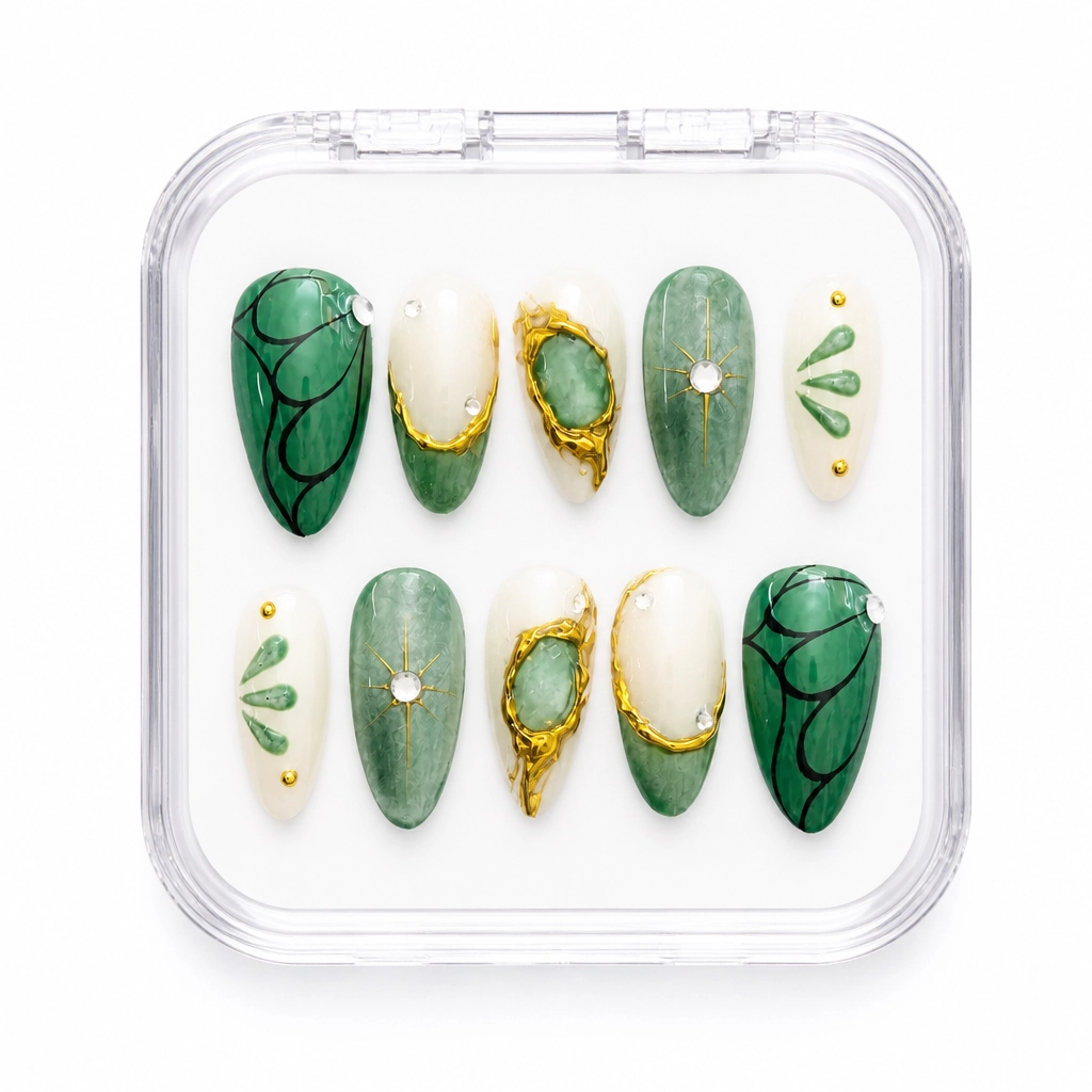 Press-on Nails Wholesale $11.90 Emerald Elegance by Yabe Vietnam