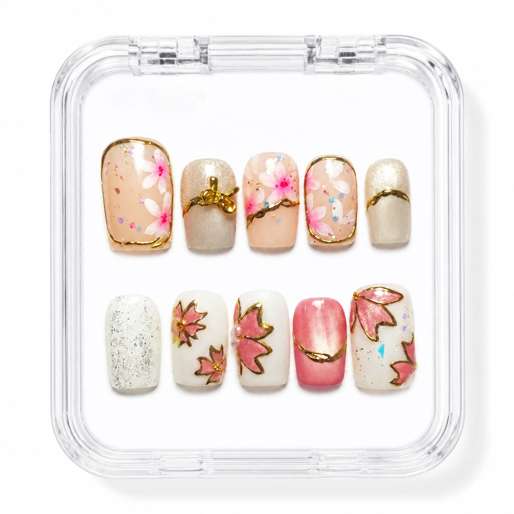 Press-on Nails Wholesale $11.90 Sakura Blossom Elegance by Yabe Vietnam