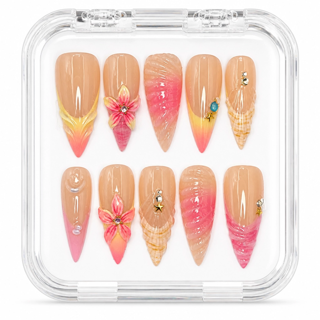 Press-on Nails Wholesale $11.90 Tropical Coral Bliss by Yabe Vietnam
