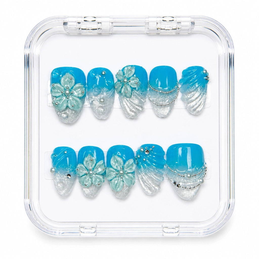 Press-on Nails Wholesale $11.90 Aquatic Blossom Dream by Yabe Vietnam
